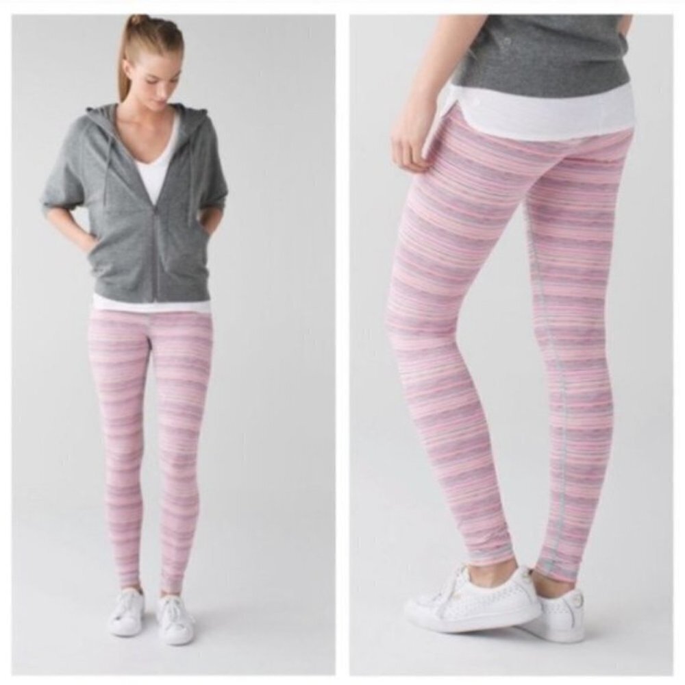 Lululemon Wunder Under III Pink Cyber Stripe Menthol 4 Luxtreme Workout Yoga